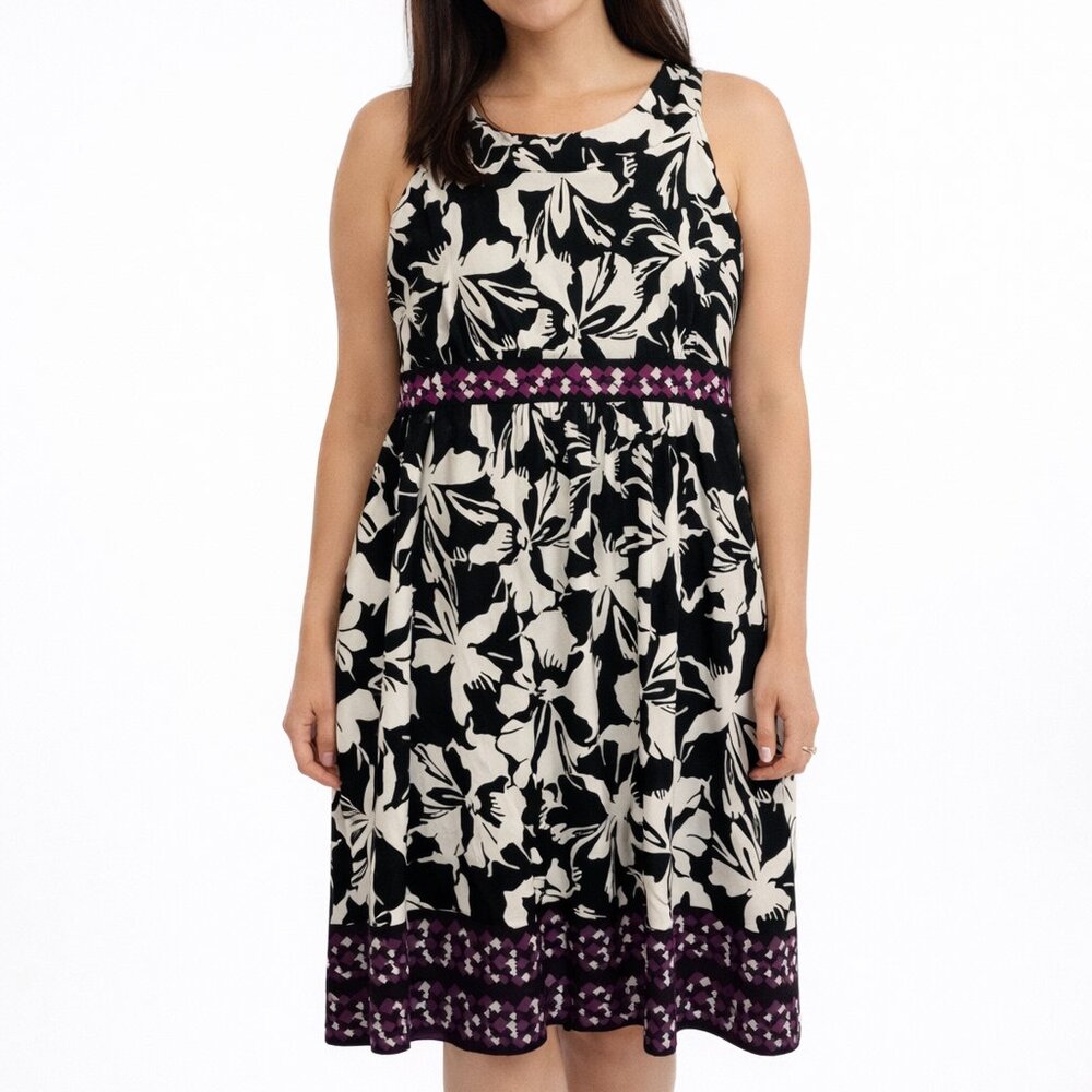 APT 9 Brand Women's Empire Waist Black, White & Purple Sleeveless Dress - Size L